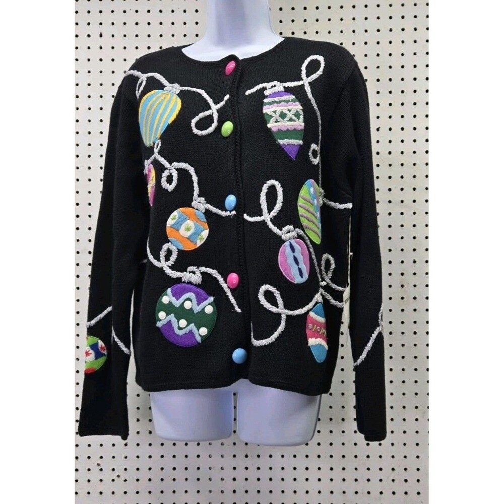 Belle Pointe Long Sleeve Holiday Ornaments Black Sweater L BNWT